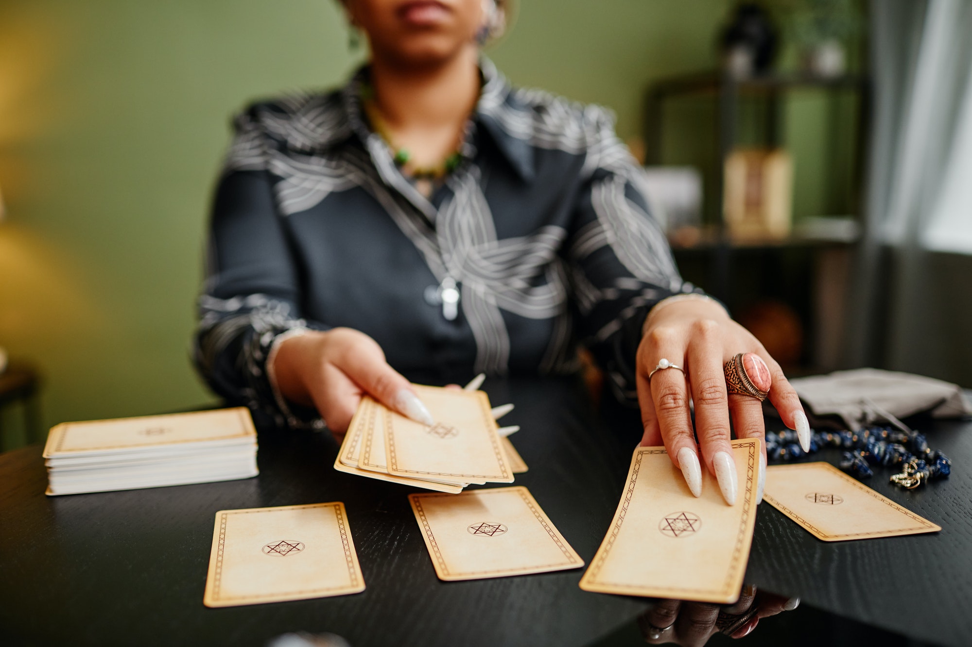 Fortune Teller Reading Cards Closeup